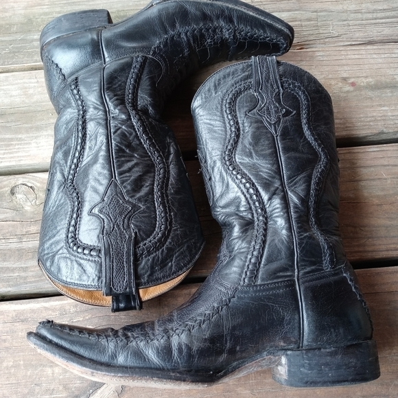 San Angelo Boots men\'s Western black leather stitch-seamed long toe sz 7.5D. 166 main image 8
